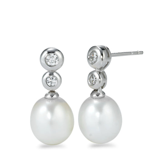 Drop Earrings Silver Zirconia 4 Stones Rhodium plated Freshwater pearl