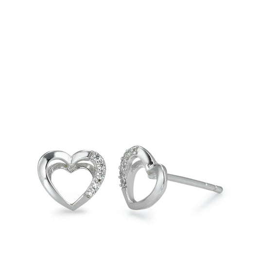 Stud earrings Silver Zirconia 10 Stones Rhodium plated Heart