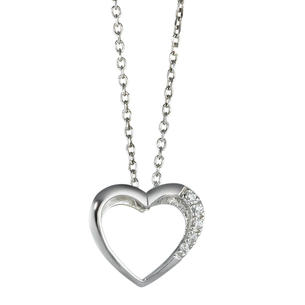 Necklace with pendant Silver Zirconia 5 Stones Rhodium plated Heart 42 cm Ø12 mm