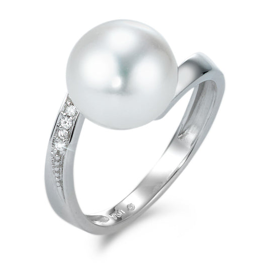 Ring 18k White Gold Diamond 0.02 ct, 4 Stones, brilliant, w-si Freshwater pearl