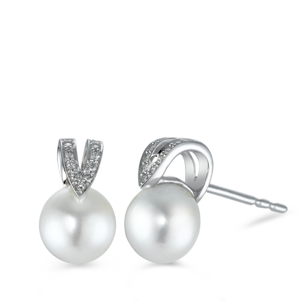 Stud earrings 18k White Gold Diamond 0.07 ct, 22 Stones, brilliant, w-si Freshwater pearl