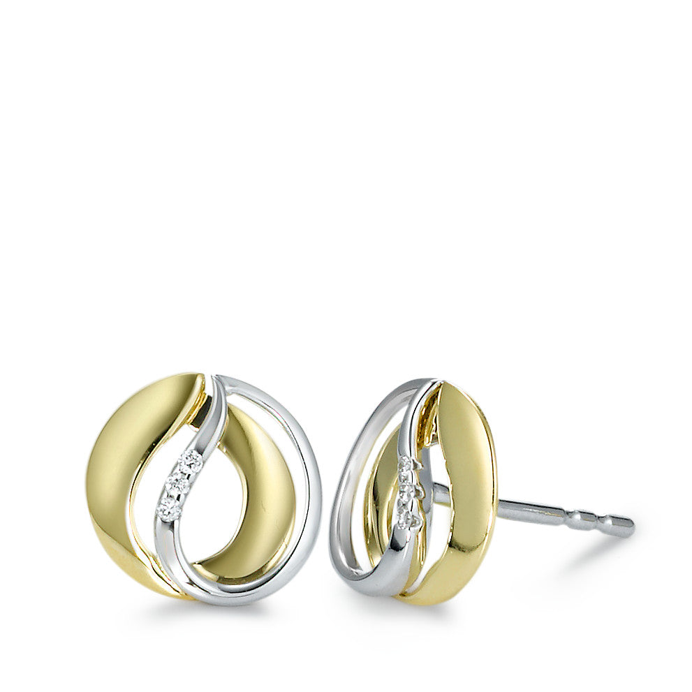 Stud earrings 18k Yellow Gold, 18k White Gold Diamond 0.02 ct, 6 Stones, brilliant, w-si Ø9 mm