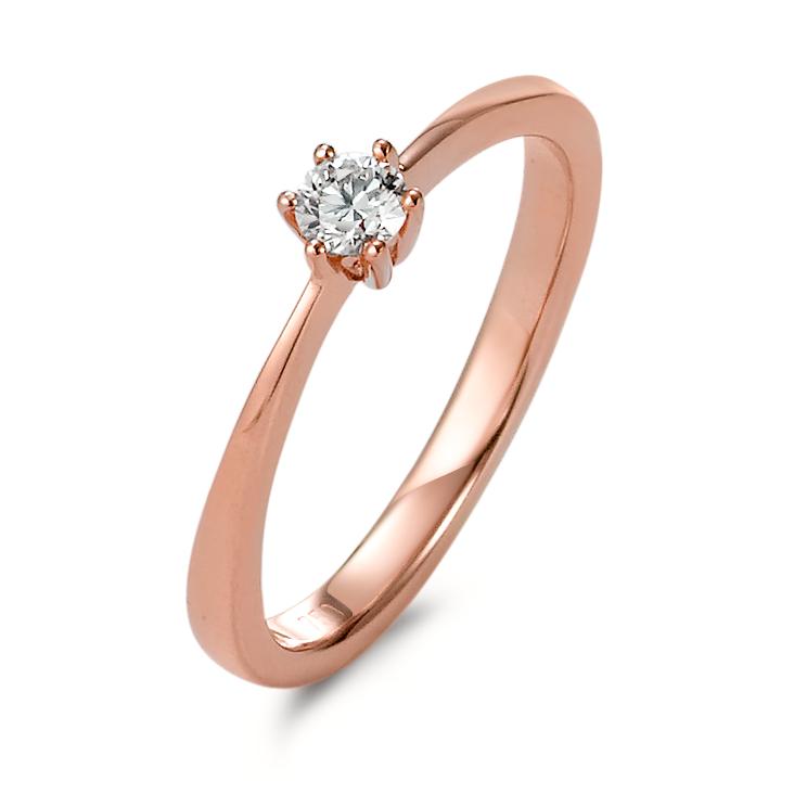 Solitaire ring 18k Red Gold Diamond 0.15 ct, brilliant, w-si