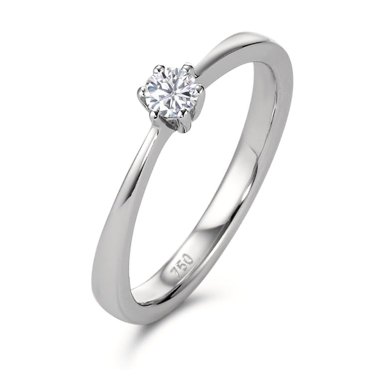 Solitaire ring 18k White Gold Diamond 0.15 ct, brilliant, w-si