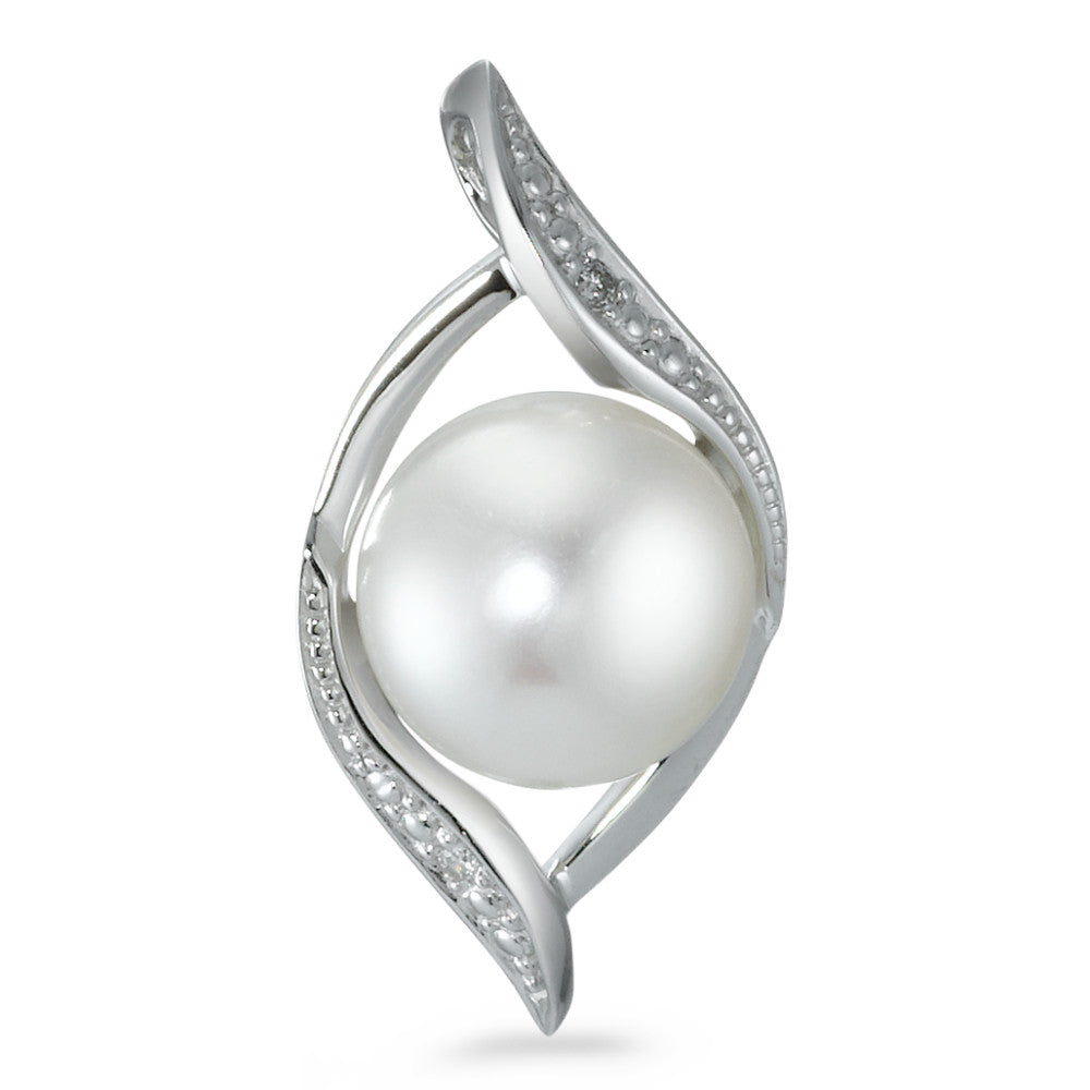 Pendant 18k White Gold Diamond 0.01 ct, 2 Stones, brilliant, p1 Freshwater pearl