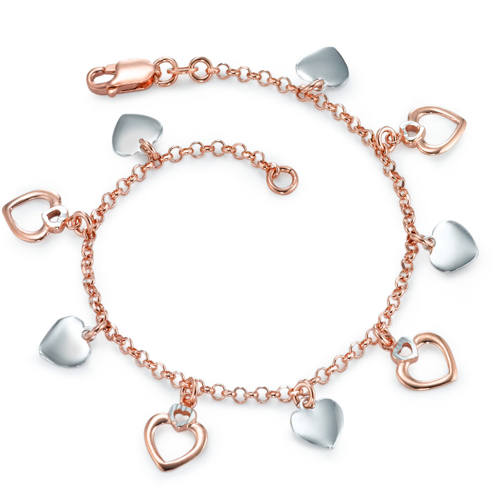 Bracelet Silver Rose Gold plated Heart 19 cm Ø9 mm