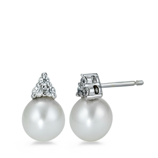 Stud earrings 18k White Gold Zirconia 6 Stones Freshwater pearl