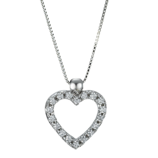 Necklace 18k White Gold Zirconia 18 Stones Heart 40 cm Ø10 mm