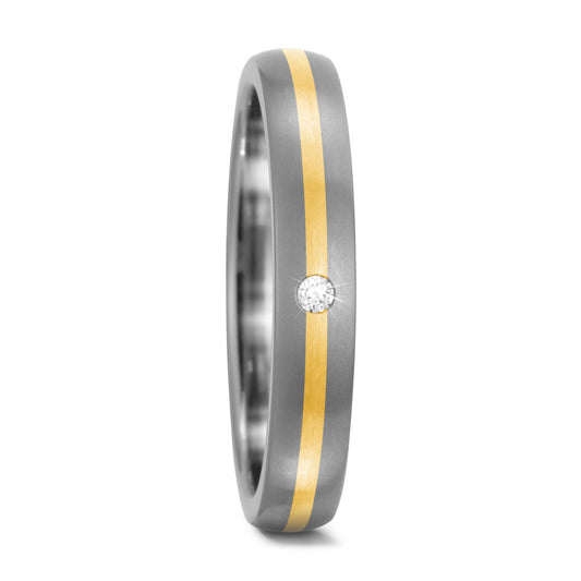 Wedding Ring Titanium, 18k Yellow Gold Diamond 0.02 ct