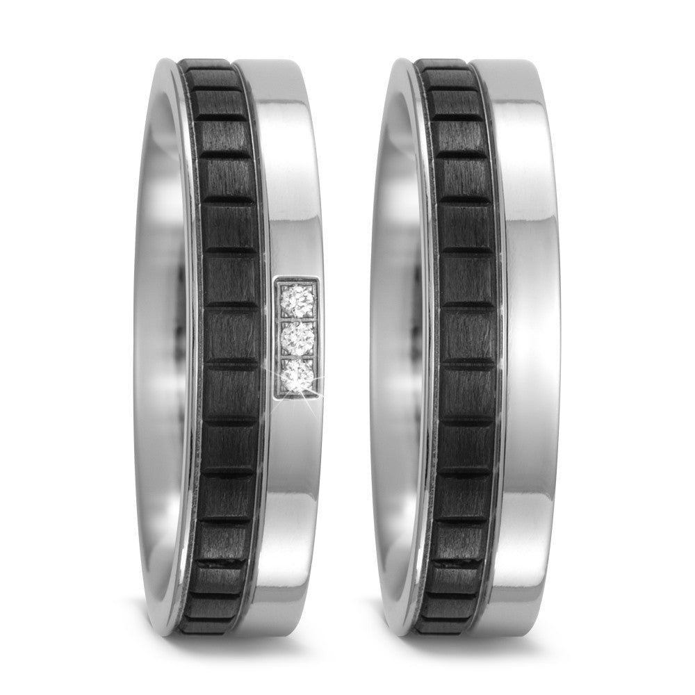 Wedding Ring Titanium, Carbon Diamond 0.03 ct, 3 Stones, w-si