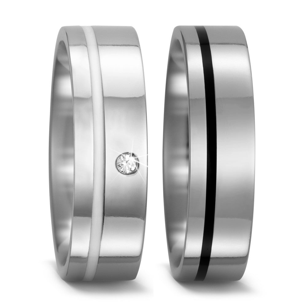 Wedding Ring Titanium, Ceramic Diamond 0.02 ct, w-si