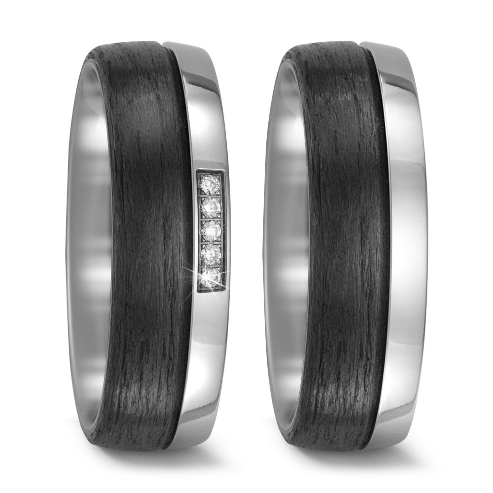 Wedding Ring Titanium, Carbon Diamond 0.05 ct, 5 Stones, w-si