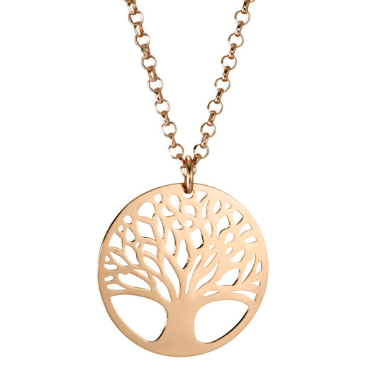 Necklace with pendant Silver Rose Gold plated Tree Of Life 42-45 cm Ø20 mm