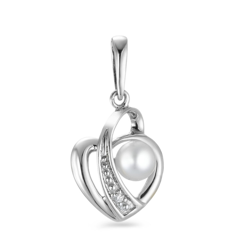 Pendant 18k White Gold Diamond 0.005 ct, w-si Freshwater pearl Heart