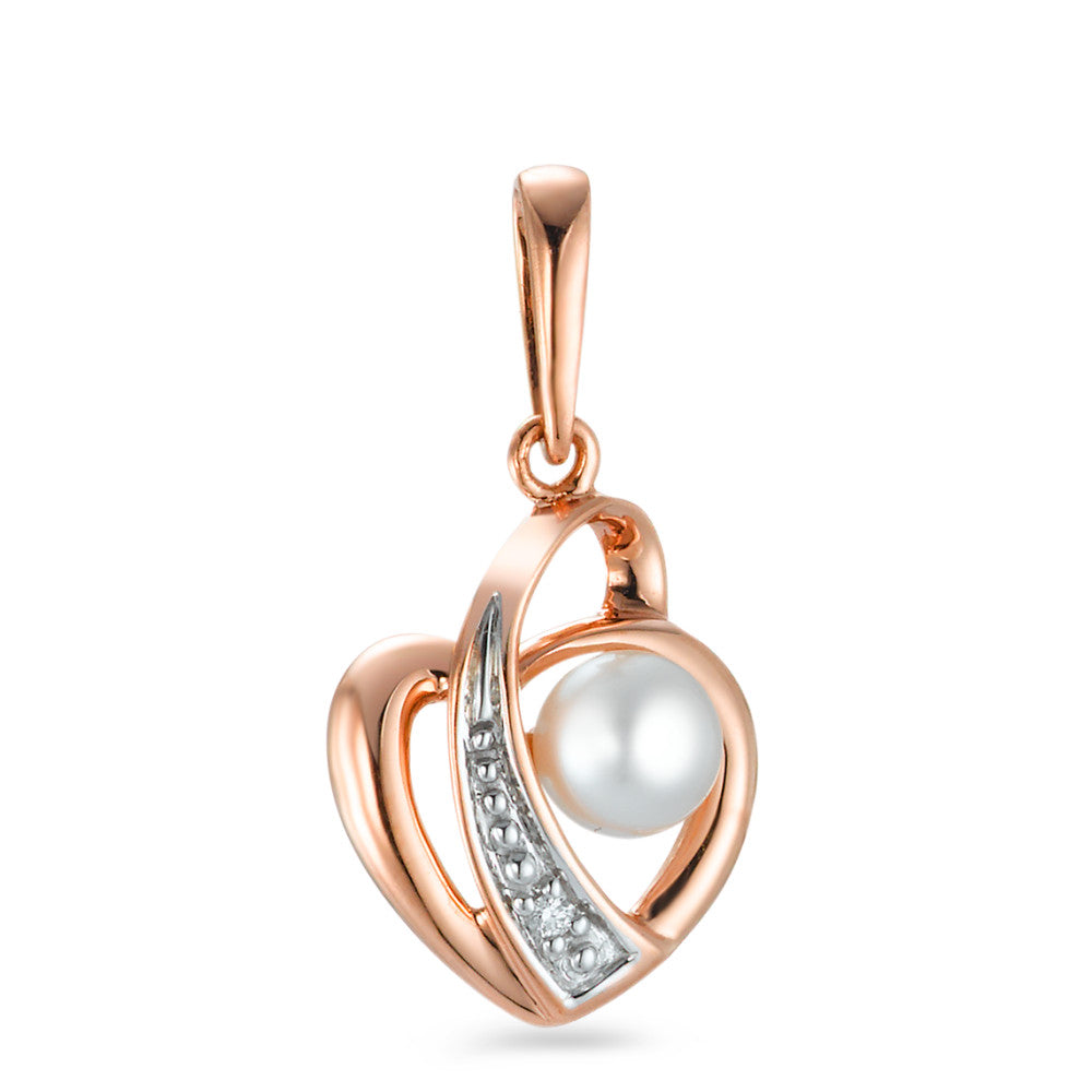 Pendant 18k Red Gold Diamond 0.005 ct, w-si Freshwater pearl Heart