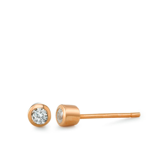 Stud earrings Silver Zirconia 2 Stones Rose Gold plated Ø3.5 mm