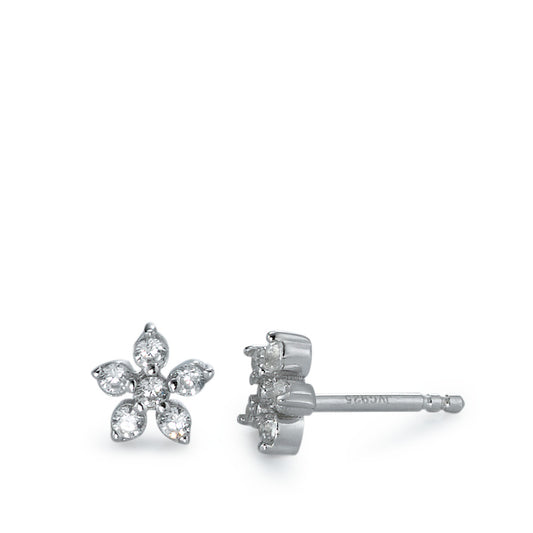 Stud earrings Silver Zirconia 12 Stones Rhodium plated Flower Ø7 mm