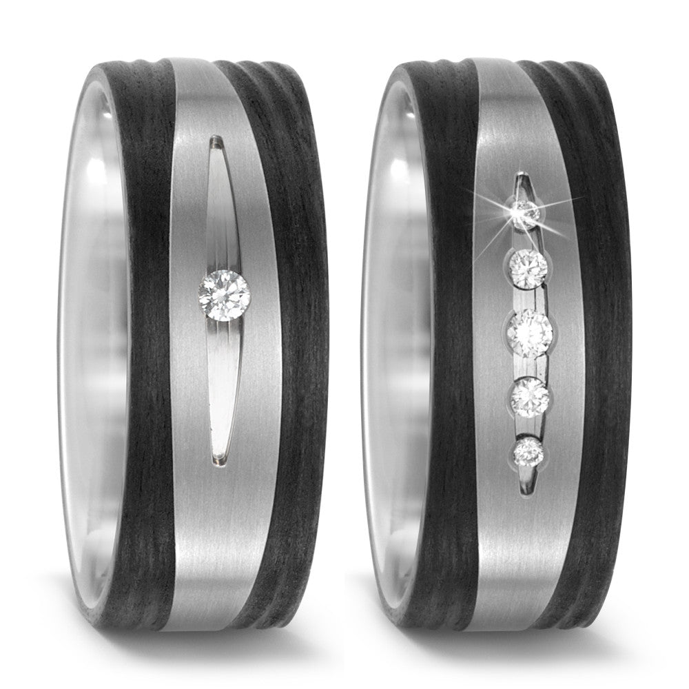 Wedding Ring Titanium, Carbon Diamond 0.09 ct, 5 Stones, w-si