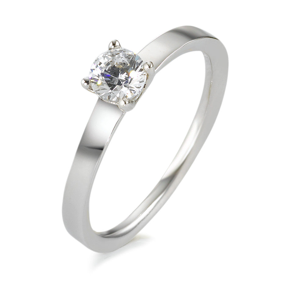 Solitaire ring Silver Zirconia Rhodium plated