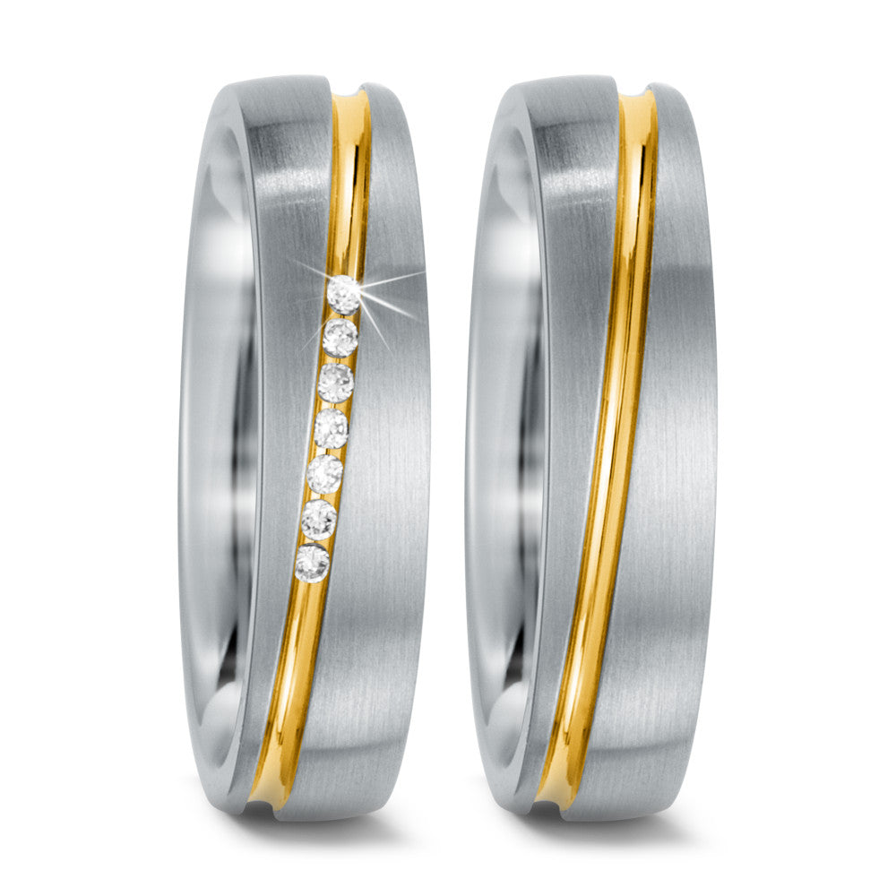 Wedding Ring Stainless steel Zirconia 7 Stones Yellow IP coated