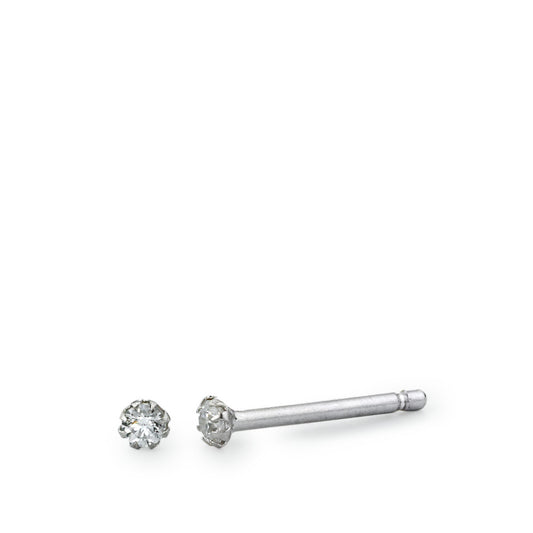 Stud earrings Silver Zirconia 2 Stones Rhodium plated