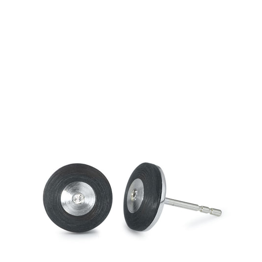 Stud earrings Stainless steel, Carbon Zirconia 2 Stones Ø8.5 mm