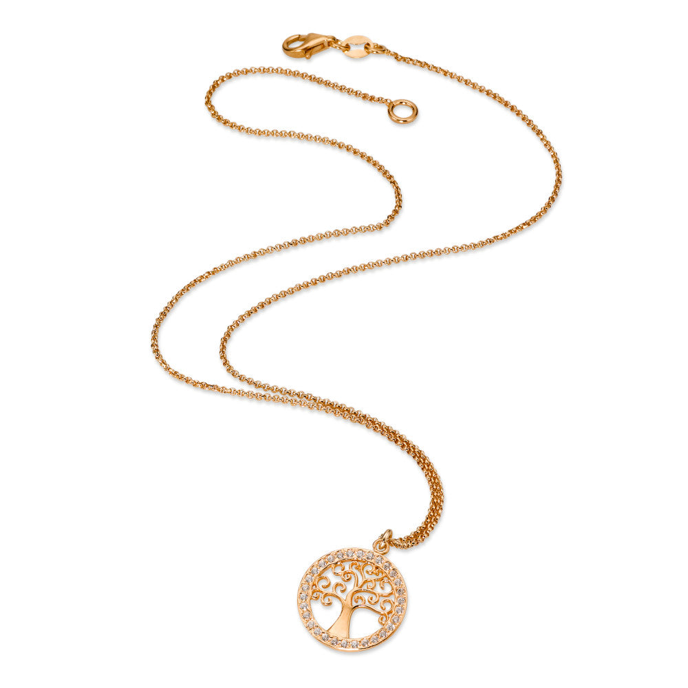 Necklace with pendant Silver Zirconia 30 Stones Gold plated Tree Of Life 42 cm