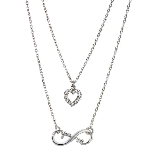 Necklace Silver Zirconia 12 Stones Rhodium plated Heart 40-45 cm