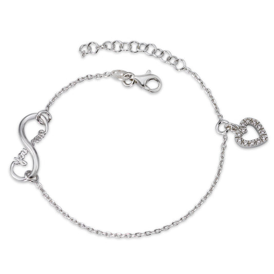 Bracelet Silver Zirconia 12 Stones Rhodium plated Heart 16-19 cm