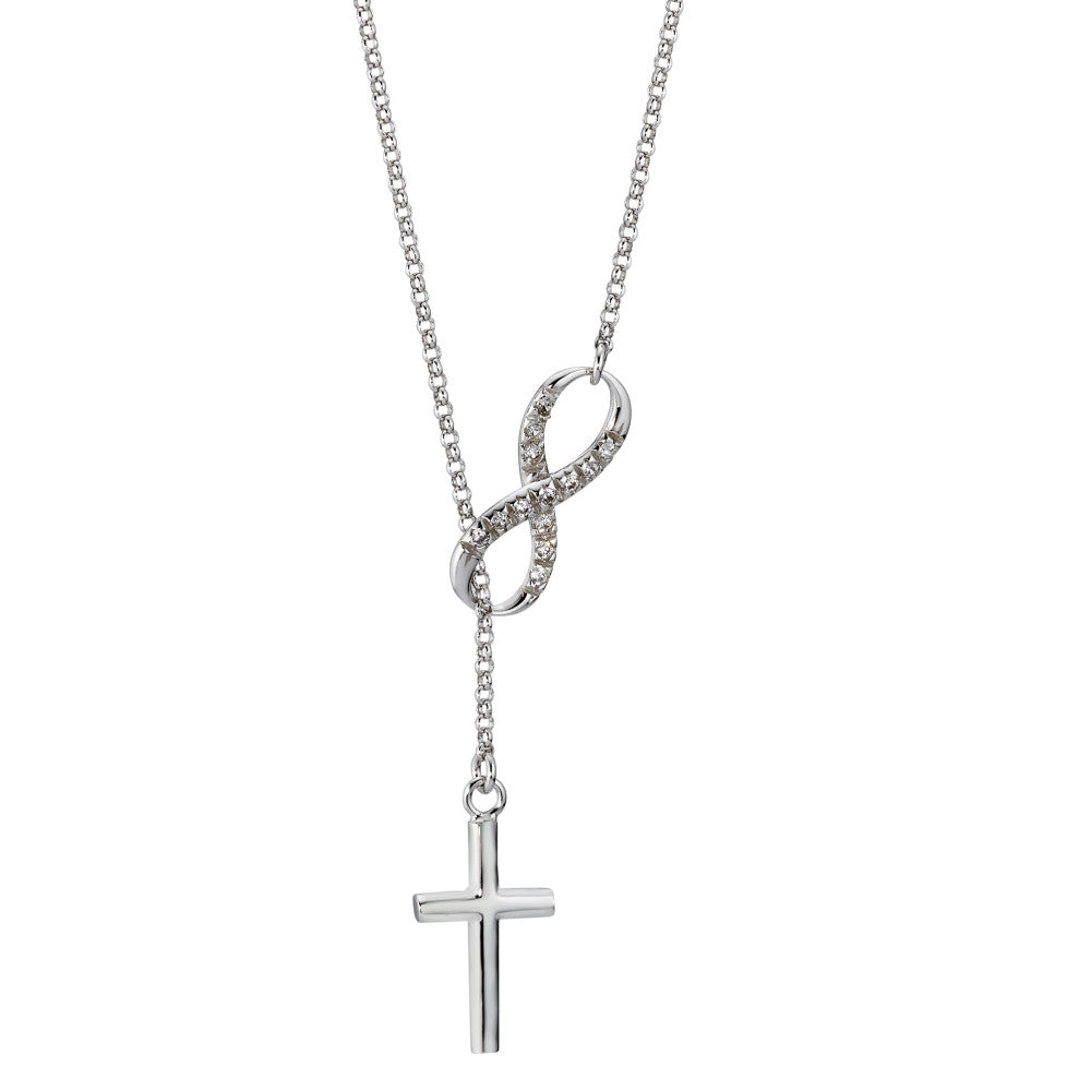 Necklace with pendant Silver Zirconia Rhodium plated Cross 46 cm