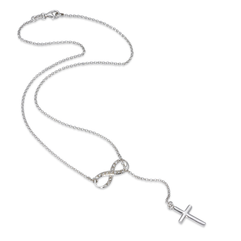 Necklace with pendant Silver Zirconia Rhodium plated Cross 46 cm