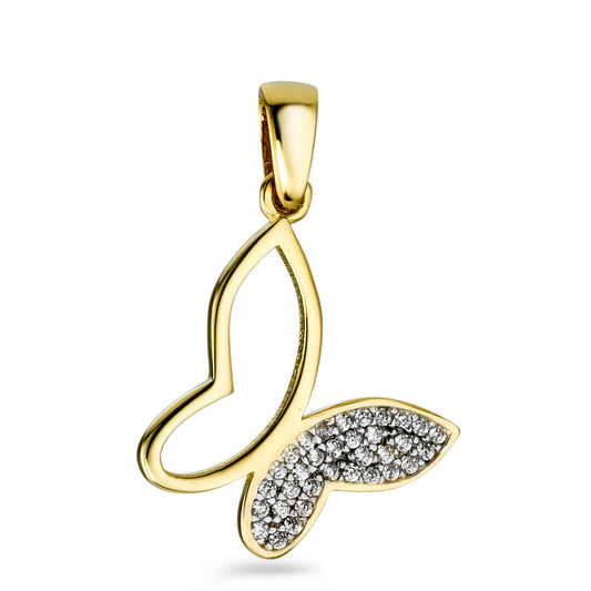 Pendant 9k Yellow Gold Zirconia 33 Stones Butterfly