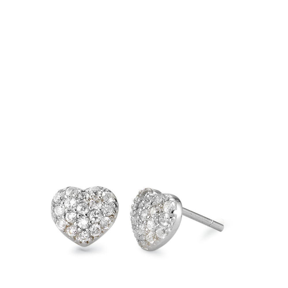 Stud earrings Silver Zirconia Rhodium plated Heart Ø8.5 mm