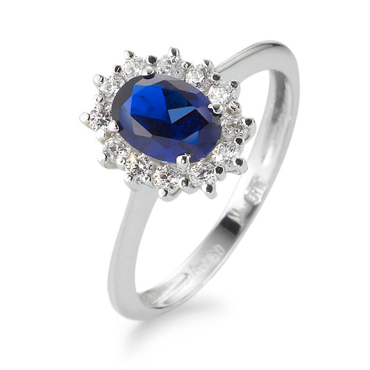 Ring 18k White Gold Zirconia Blue, 13 Stones