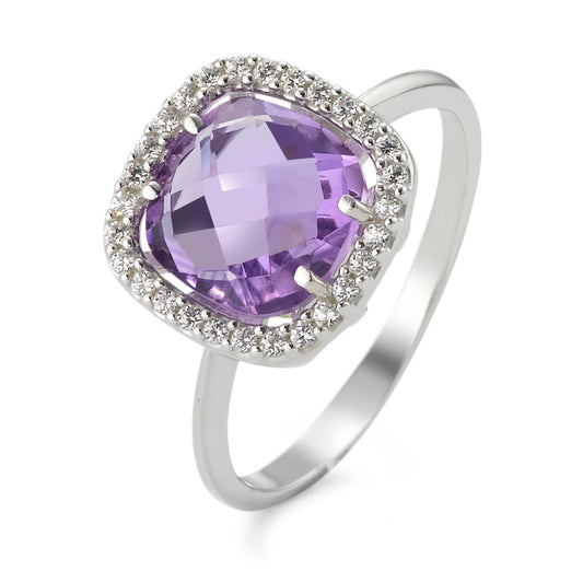 Ring 18k White Gold Amethyst Violet, Zirconia Ø10 mm