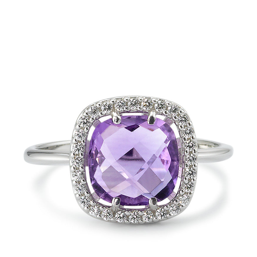 Ring 18k White Gold Amethyst Violet, Zirconia Ø10 mm