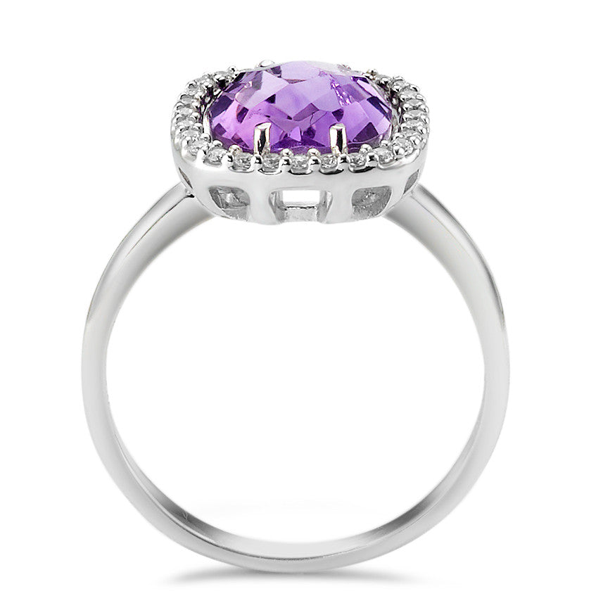 Ring 18k White Gold Amethyst Violet, Zirconia Ø10 mm