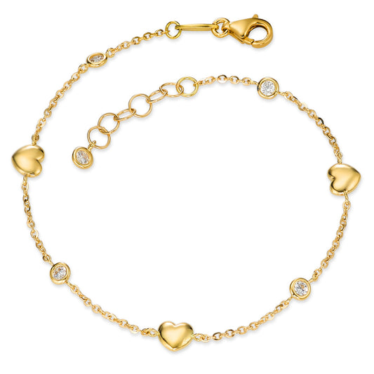 Bracelet 18k Yellow Gold Zirconia 5 Stones Heart 16-18 cm