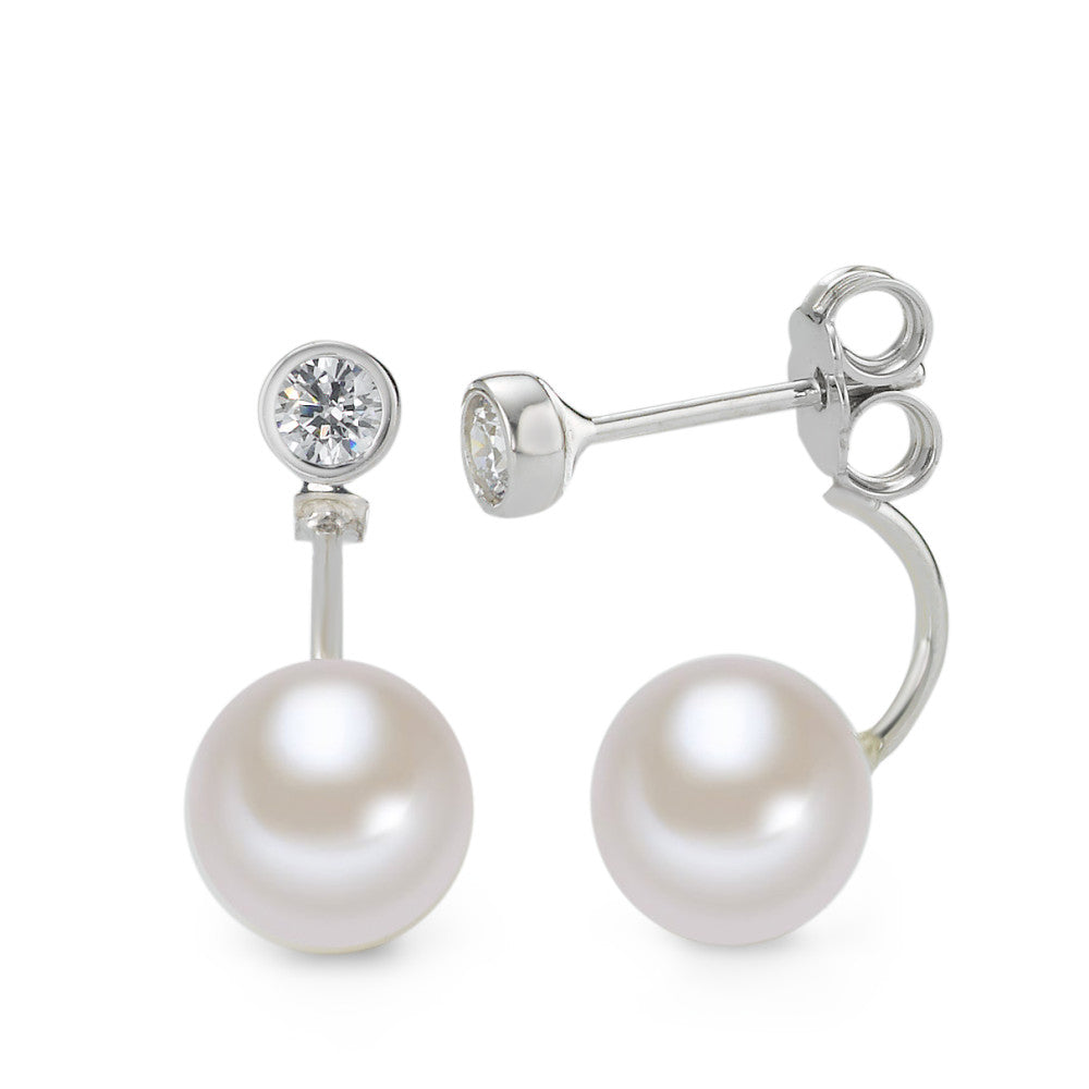 Drop Earrings 18k White Gold Zirconia Freshwater pearl