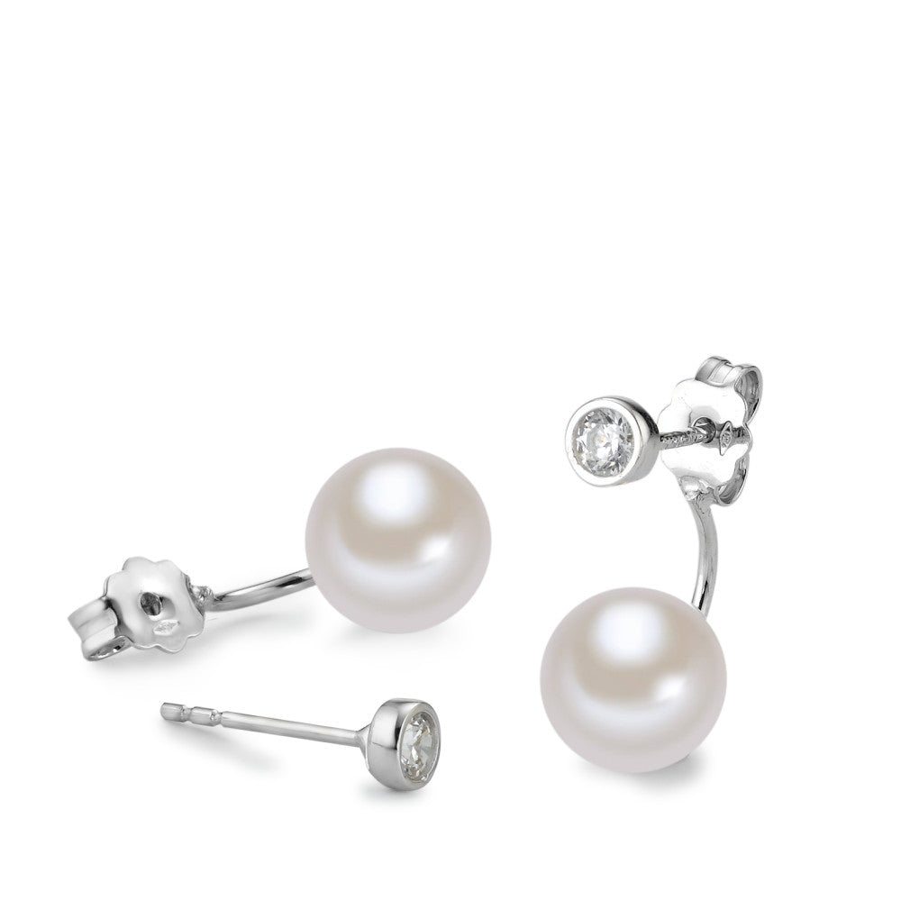 Drop Earrings 18k White Gold Zirconia Freshwater pearl