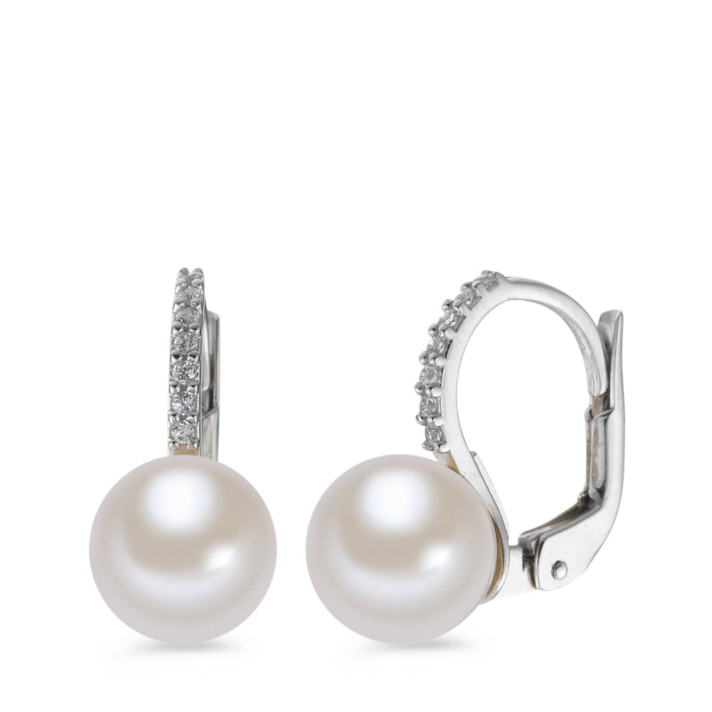 Drop Earrings 18k White Gold Zirconia Freshwater pearl