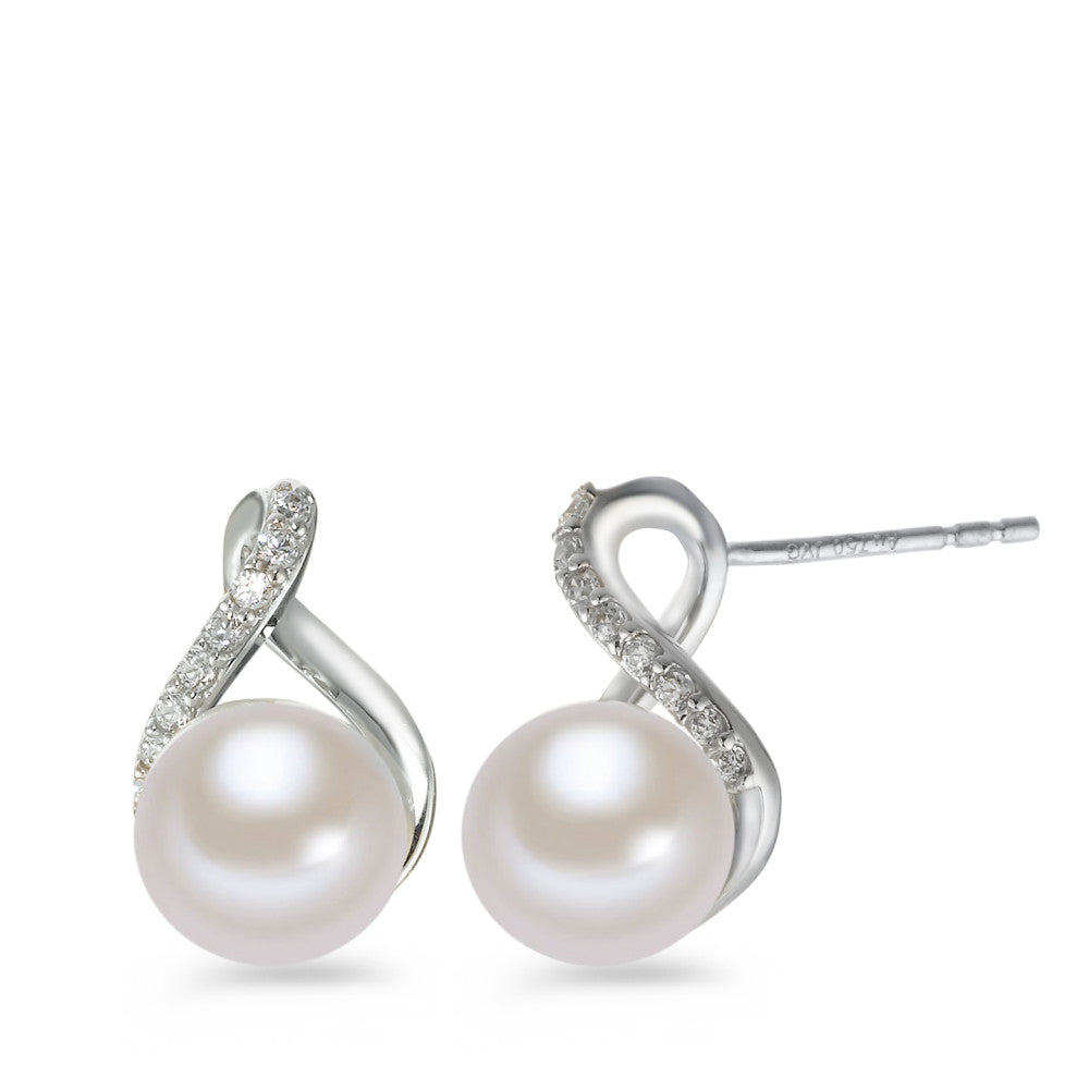 Stud earrings 18k White Gold Zirconia Freshwater pearl