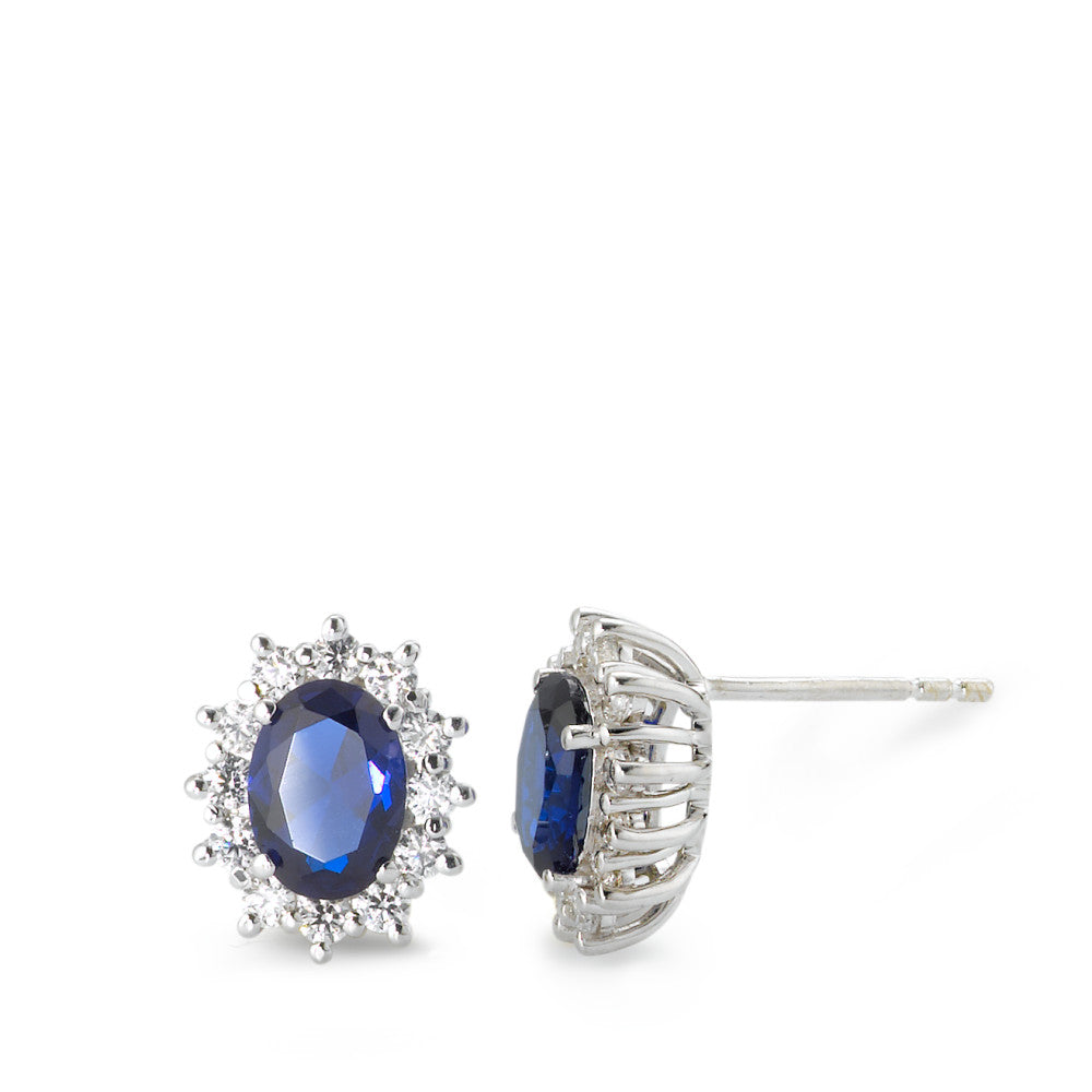 Stud earrings 18k White Gold Zirconia Blue, 26 Stones