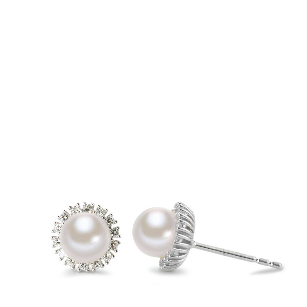 Stud earrings 18k White Gold Zirconia Freshwater pearl