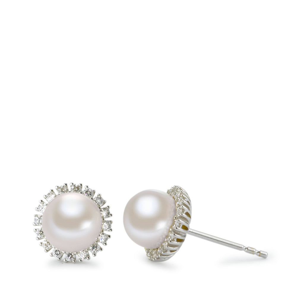 Stud earrings 18k White Gold Zirconia Freshwater pearl