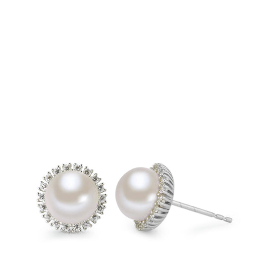 Stud earrings 18k White Gold Zirconia Freshwater pearl