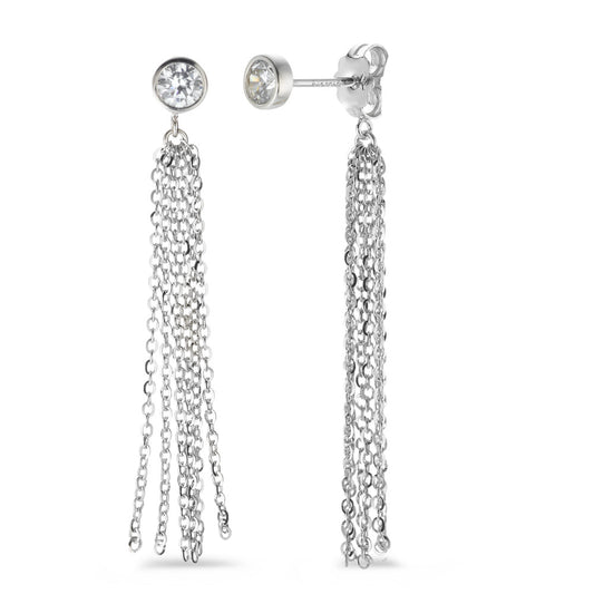 Drop Earrings 18k White Gold Zirconia 2 Stones Ø5 mm