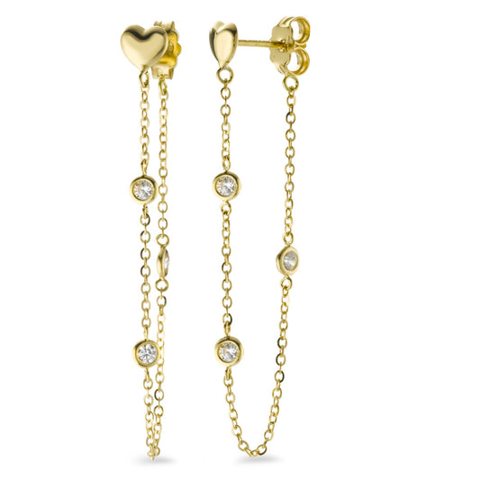 Drop Earrings 18k Yellow Gold Zirconia 6 Stones Heart Ø3 mm