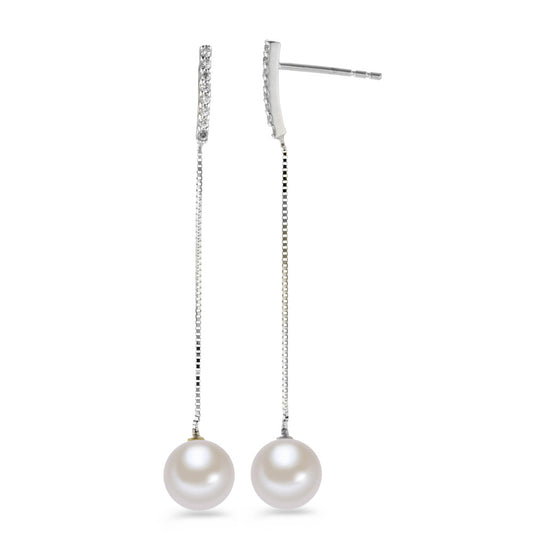 Drop Earrings 18k White Gold Zirconia 16 Stones Freshwater pearl