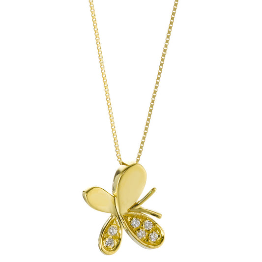 Necklace with pendant 18k Yellow Gold Zirconia 6 Stones Butterfly 42 cm